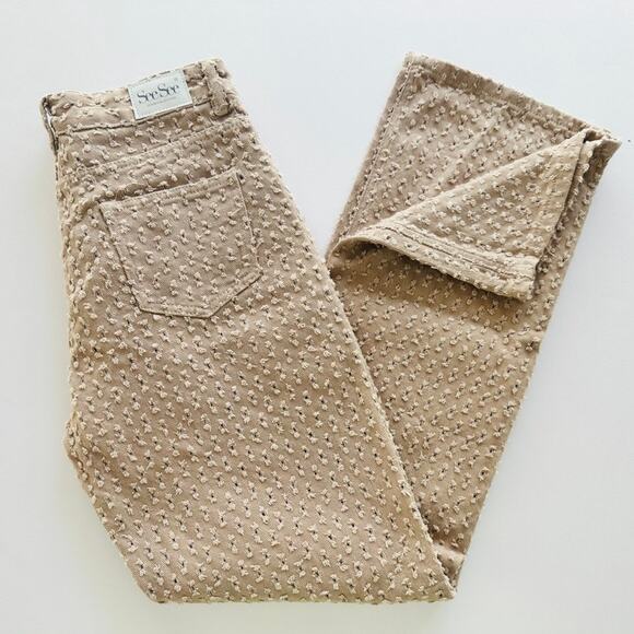 See See Paris Tan Perforated Jeans Size 38 Wide Leg High Waist Boho Western Cute - Picture 1 of 8